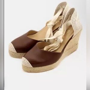 PARIS/64 Leather Wedge Espadrilles | Size 39